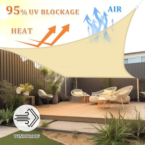 Shade&Beyond 15'X15' Sun Shade Sail Beige Rectangle - Image 2