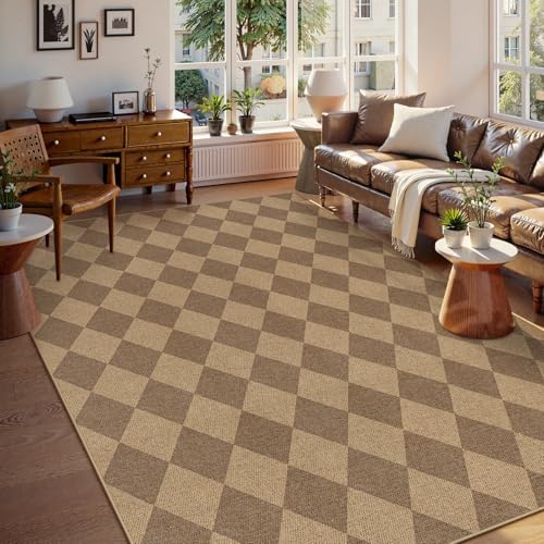 Lahome Checkered Easy Jute Living Room Rug, 8x10 Outdoor Rugs Washable by Lahome