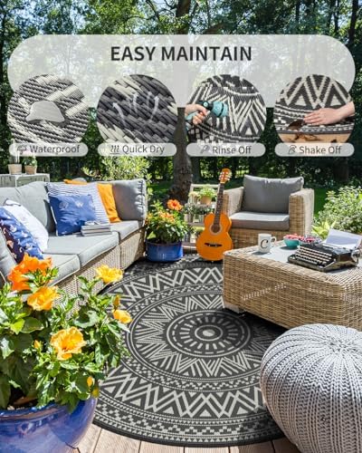 MontVoo Outdoor Rug Carpet Waterproof Round 8ft Outdoor Patio Rug Mat - Image 4