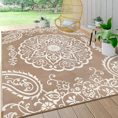 Pauwer Outdoor Rug 9x12, Waterproof Plastic Straw Camping Rug, Boho Brown by Pauwer