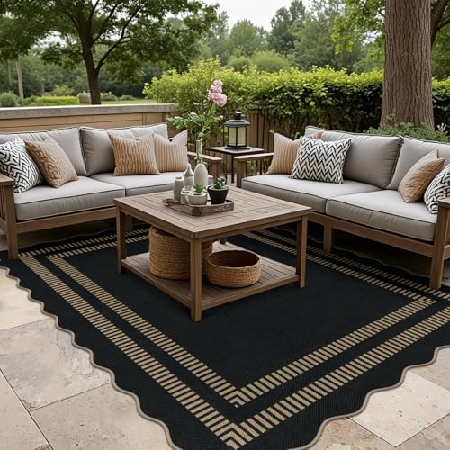 Scalloped Modern Easy Jute Carpet, 5x7 Outdoor Patio Washable Area Rug - Image 3