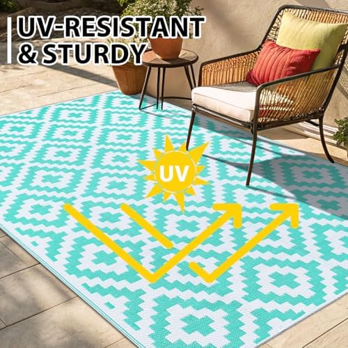 Smiry Outdoor Rug 5x8 ft Waterproof Reversible Boho Mat - Image 4