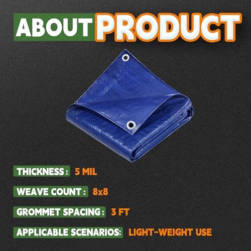 RAINDEWAY Tarps 16x20 Feet 5 Mil Blue Waterproof Multipurpose Tarp - Image 5