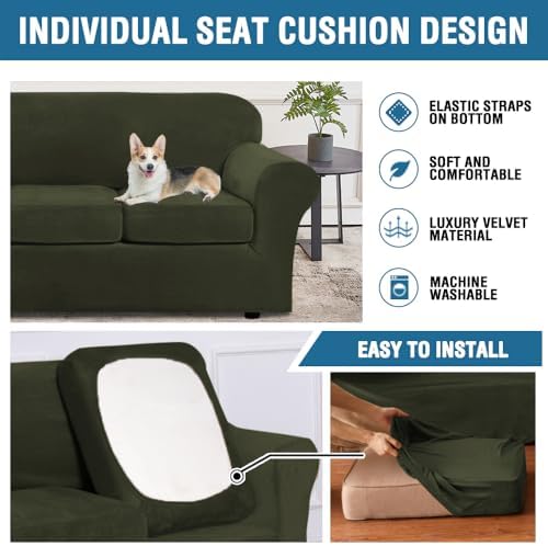 H.VERSAILTEX Modern Velvet Plush 4 Piece High Stretch Sofa Slipcover Furniture - Image 7