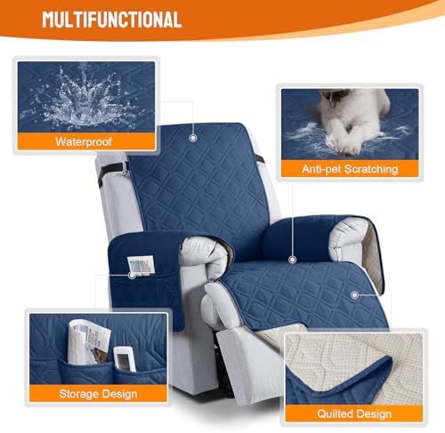 VANSOFY 100% Waterproof Recliner Chair Covers Washable, Ocean Blue - Image 4