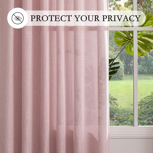 MYSKY HOME Pink Curtains for Girls Bedroom, Semi Sheer Nursery Curtains 63 Inch - Image 6