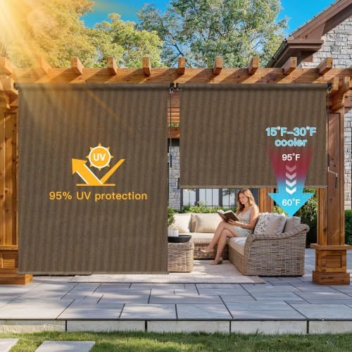 Outdoor Roller Shades for Patio 8'Wx6'H Mocha, 90% UV Block & Privacy - Image 2