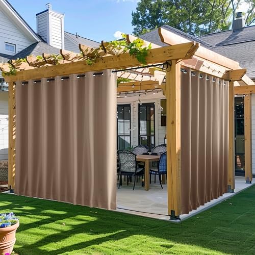 NICETOWN Patio Curtains Outdoor Waterproof W100 x L95 in Tan 2 PCs by NICETOWN