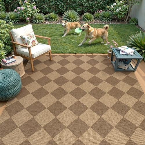 Lahome Checkered Easy Jute 5x7 Outdoor Patio Rug, Living Room Rugs Washable - Image 3