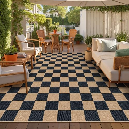 Lahome Checkered Easy Jute Living Room Rug, 8x10 Outdoor Rugs Washable - Image 3