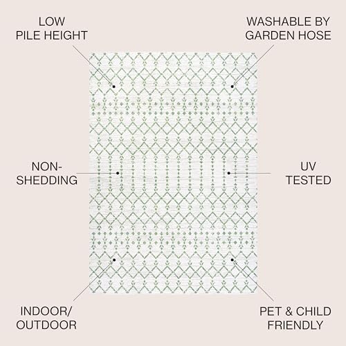 JONATHAN Y Moroccan Geometric Indoor Outdoor Area Rug 4X6 Green/Ivory, Ourika - Image 2