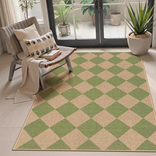 Lahome Checkered Easy Jute 3x5 Outdoor Rug, Washable Rugs by Lahome