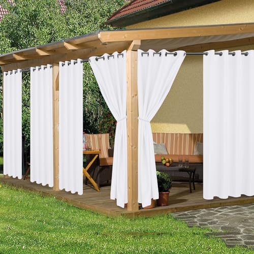 HolidayIdeas Outdoor Curtains for Patio Waterproof 6 Pcs 54x95 Inch White by HolidayIdeas