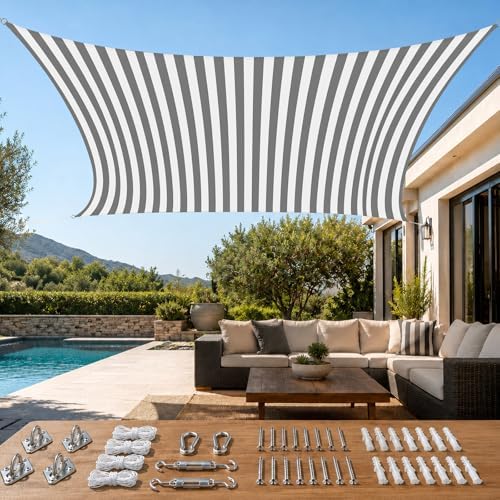 Quictent Sun Shade Sail for Patio w/Hardware Kit 185GSM 20x20ft White&Grey by QUICTENT