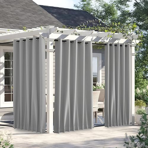 NICETOWN Weighted Curtains for Patio Waterproof W66xL84 Silver Grey by NICETOWN
