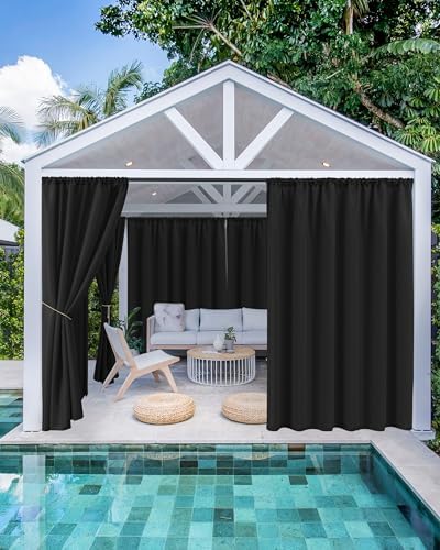 Outdoor Curtains for Patio Waterproof Rod Pocket 4 Pcs 54x95 Inch Black by HolidayIdeas