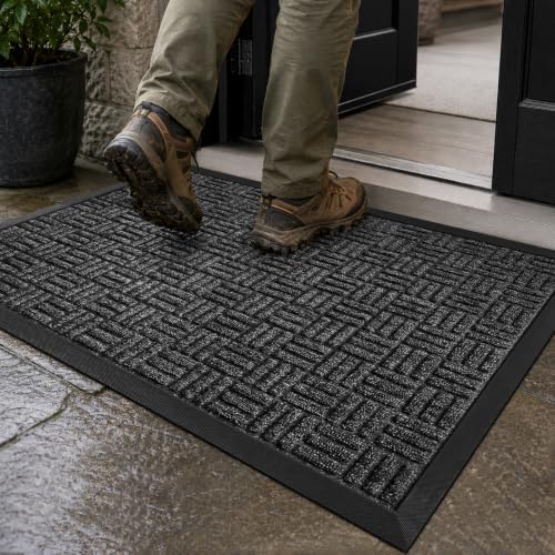 Mibao Front Door Mat Outdoor Entrance, Waterproof Dirt Trapper Doormat by Mibao