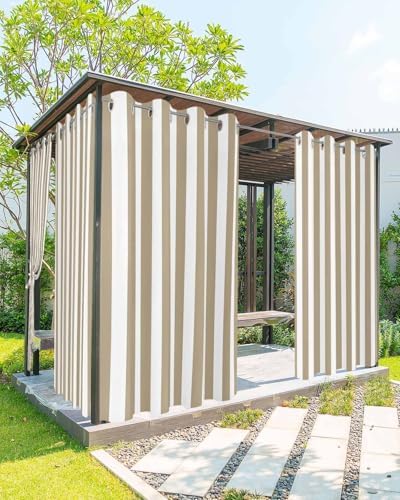 Striped Outdoor Curtains for Patio Waterproof Weatherproof, Khaki and White by BABE+MAPS