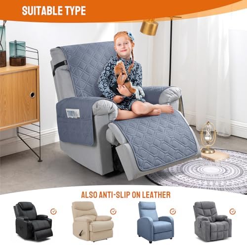 VANSOFY 100% Waterproof Recliner Chair Covers Washable, Slate Gray - Image 4