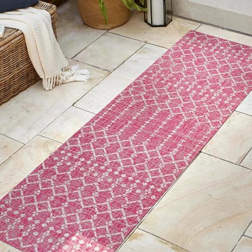 JONATHAN Y Moroccan Geometric Indoor Outdoor Runner Rug 2X8 Fuchsia/Light Gray - Image 3