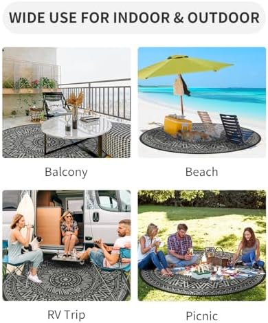 MontVoo Outdoor Rug Carpet Waterproof Round 8ft Outdoor Patio Rug Mat - Image 3