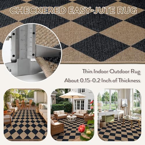 Lahome Checkered Easy Jute Living Room Rug, 8x10 Outdoor Rugs Washable - Image 4