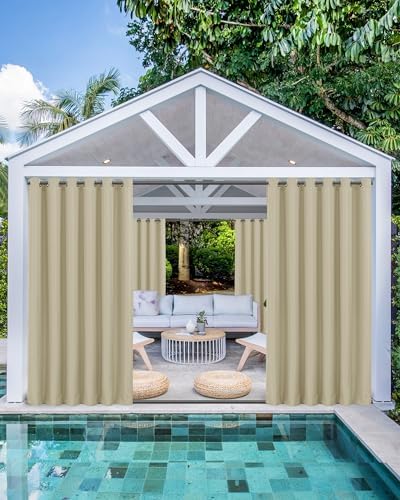 Windproof Outdoor Curtains for Patio Waterproof 4 Pcs 110x95 In Cream by HolidayIdeas