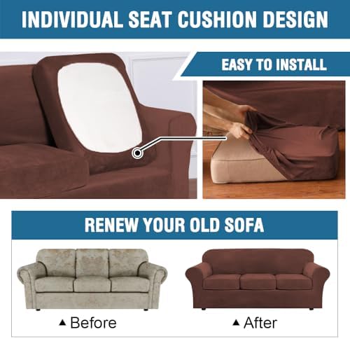H.VERSAILTEX Modern Velvet Plush 4 Piece High Stretch Sofa Slipcover Sofa Cover - Image 6
