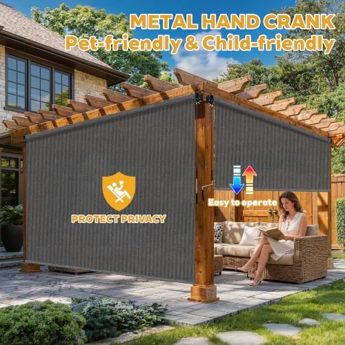 Outdoor Roller Shades for Patio 8'Wx6'H Gray, 90% UV Block & Privacy Protection - Image 3