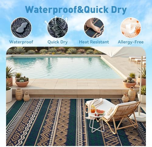 MontVoo Outdoor Rug Carpet Waterproof-Patio Rug Mat 5x8 Reversible RV Outdoor - Image 2