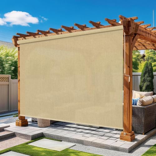 Outdoor Roller Shades for Patio 5'Wx8'H Sesame, 90% UV Block & Privacy by Unknown