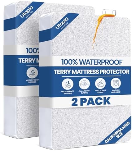 Waterproof California King Mattress Protector 2 Pack fits 17" Deep Pocket by UTOPIABEDDING