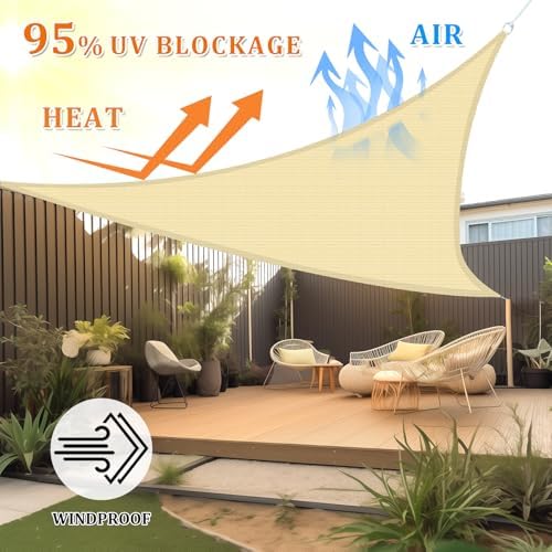 Shade&Beyond 7'X9'X11.4' Sun Shade Sail Beige Triangle - Image 2