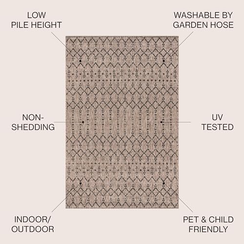JONATHAN Y Moroccan Geometric Indoor Outdoor Square Area Rug 5X5 Natural/Black - Image 2