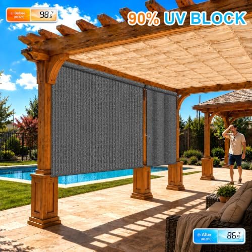 Outdoor Roller Shades for Patio 4'Wx6'H Grey, 90% UV Block & Privacy Protection - Image 2
