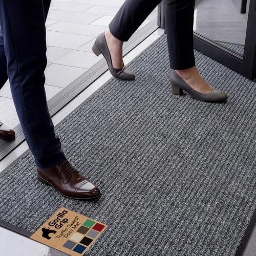 GORILLA GRIP Traffic Guard Indoor Outdoor Heavy Duty Door Mat, 60x36 Gray by GorillaGrip