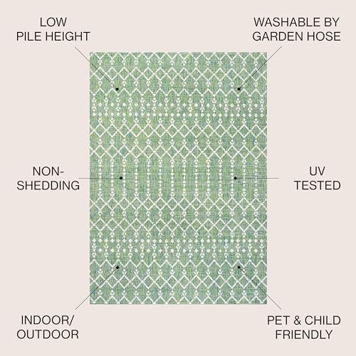 JONATHAN Y Moroccan Geometric Indoor Outdoor Area Rug 5X8 Green/Cream, Ourika - Image 3