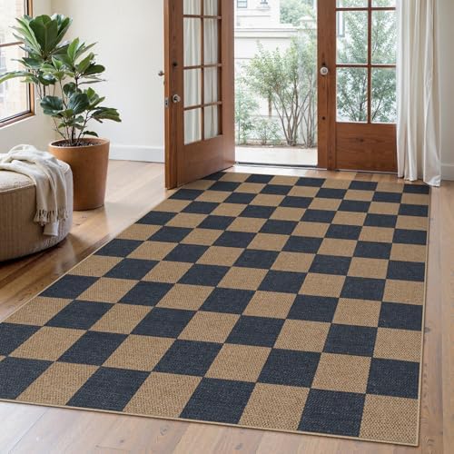 Lahome Checkered Easy Jute Living Room Rugs, 5x7 Outdoor Patio Rug Washable by Lahome