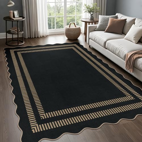 Scalloped Modern Easy Jute Carpet, 5x7 Outdoor Patio Washable Area Rug by LORWER