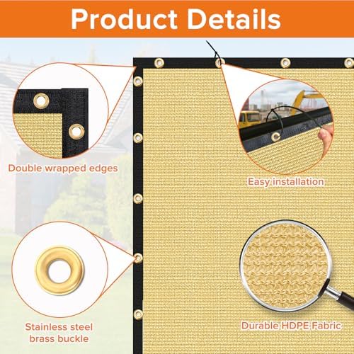 Customizable Privacy Screen Fence 6'X9' Sand Heavy Duty 170 GSM Wind Screen & - Image 7