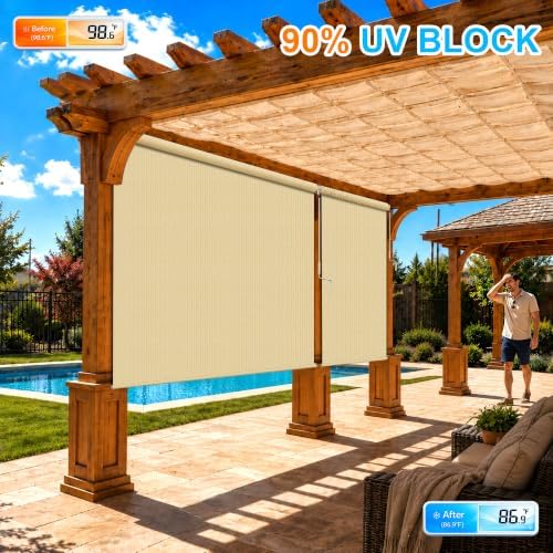 Outdoor Roller Shades for Patio 9'Wx8'H Sesame, 90% UV Block & Privacy - Image 2