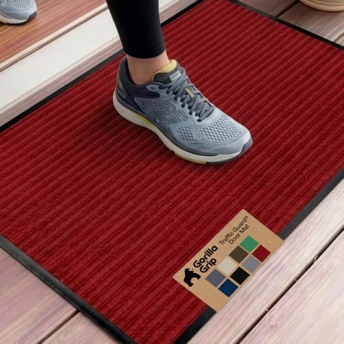 GORILLA GRIP Traffic Guard Indoor Outdoor Heavy Duty Door Mat, 35x23 Red by GorillaGrip