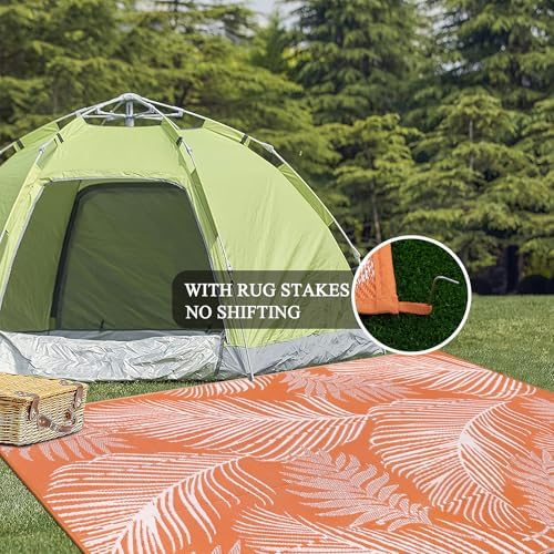 Pauwer Waterproof Outdoor Rug 6x9, Plastic Straw Patio Rug, Leaf Orange - Image 4