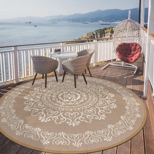 Pauwer Outdoor Rug 6ft, Waterproof Plastic Straw Camping Rug, Floral Brown by Pauwer