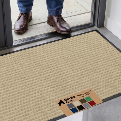 GORILLA GRIP Traffic Guard Indoor Outdoor Heavy Duty Door Mat, 47x35 Beige by GorillaGrip