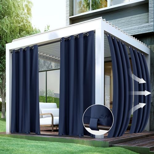 Windproof Outdoor Curtains for Patio Waterproof 4 Pcs 54x84 In Navy by HolidayIdeas