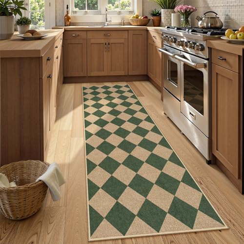 Lahome Checkered Easy Jute Kitchen Runner Rug, 2x8 Outdoor Rugs Washable by Lahome
