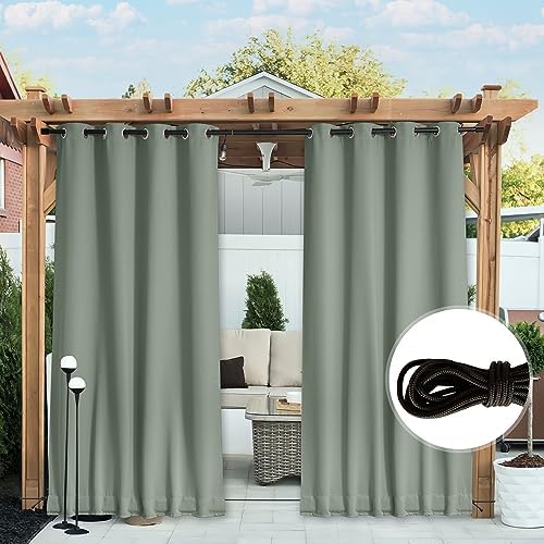 NICETOWN Weighted Curtains for Patio Waterproof W66xL84 Sage Green 2 Panels - Image 2