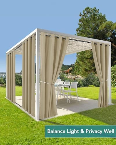 Windproof Outdoor Curtains for Patio Waterproof 4 Pcs 54x108 In Taupe - Image 5