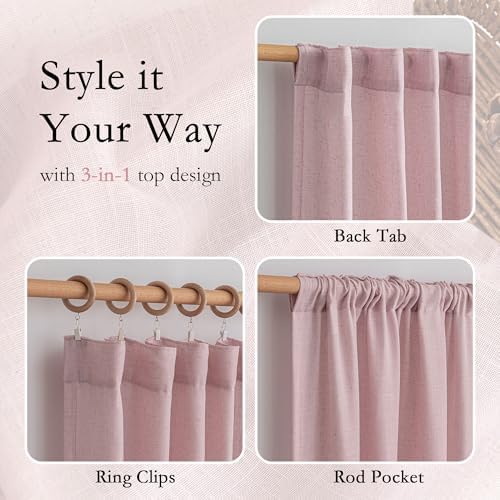 MYSKY HOME Pink Curtains for Girls Bedroom Living Room Semi Sheer Light - Image 4